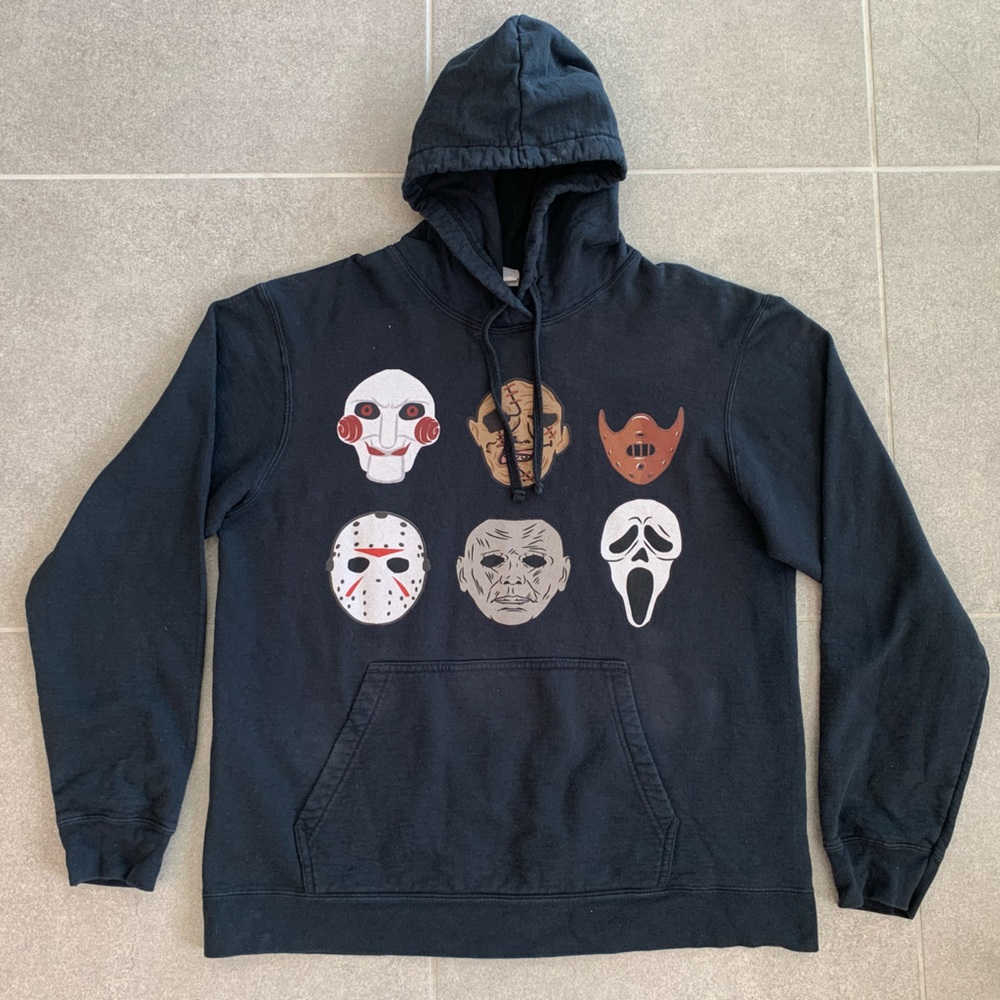 Classic Halloween Scary Movie Characters Hoodie. Men’s Sz Lg